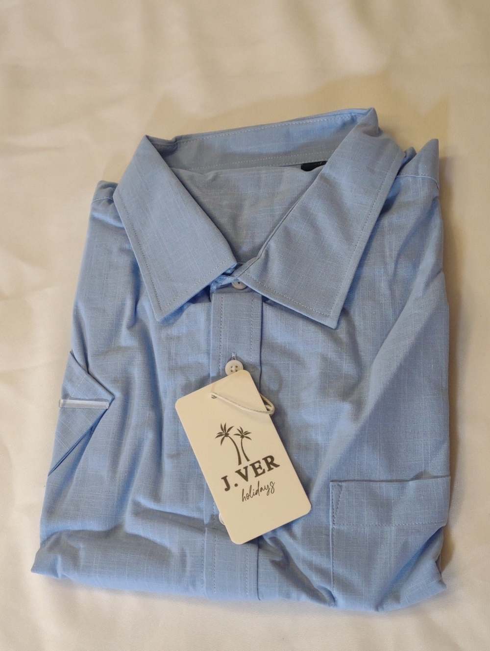 NWT J.Ver Holidays Men’s Light Blue Short Sleeve Resort / Dress Shirt - Size L